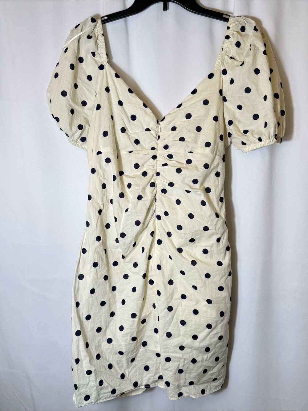 Topshop Cream Mini Dress with Black Polka Dots and Puff Sleeves - Picture 6 of 6